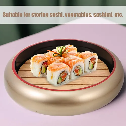 Vista 3 de Kichvoe Plato de sashimi japonés de 10.62 pulgadas redondo con tabla de madera para servir en el hogar y presentación de alimentos