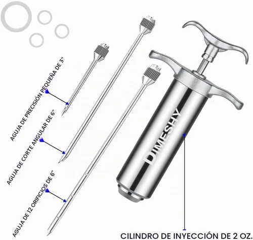 Vista 6 de Kit de inyector de carne de acero inoxidable 304 resistente con barril de gran capacidad de 2 onzas con 3 agujas comerciales de adobo Jeringa