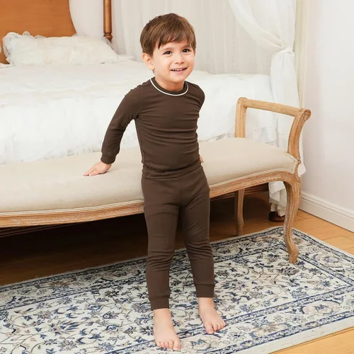Vista 4 de pureborn Conjunto de pijama para bebé, ropa de dormir de algodón de manga larga ajustada para niños y niñas, 2 piezas, 18M-7Y