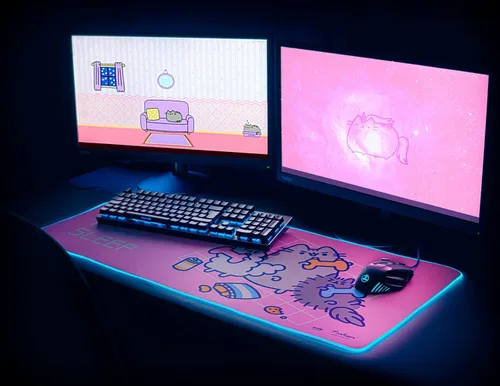 Vista 7 de Erik - Alfombrilla de mouse para juegos Pusheen XXL RGB oficial Alfombrilla de mouse LED 35.433 x 15.748 x 0.157 in Base de goma antideslizante