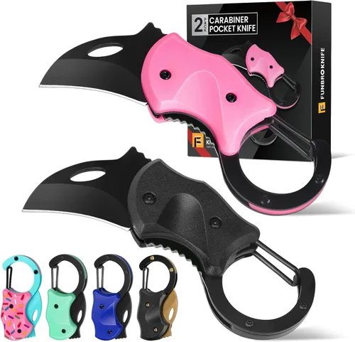 Vista 25 de FUNBRO Cuchillo de bolsillo pequeño, cortador de caja fría con hoja afilada de 1.34 pulgadas 1 paquete ámbar