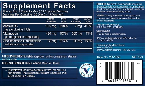 Vista 2 de BodyTech Suplemento ZMA - Zinc, magnesio y vitamina B6 - Apoya la recuperación muscular, la calidad del sueño y la salud inmunológica (90 cápsulas)