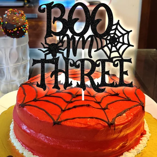 Vista 5 de Decoración negra con purpurina «I'm Three Cake Top», feliz 3er cumpleaños/Baby Boo, decoración de fiesta de baby shower con temática de Halloween