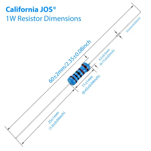 Vista 5 de California JOS Resistencias fijas individuales de película metálica de 10 K ohmios (10 K ohmios, 10 K R, 10 K Ω), tolerancia de ± 1 %, compatible
