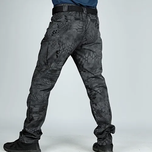Vista 6 de Muscularfit Pantalones para hombre, casual, de sarga chino, con múltiples bolsillos, camuflaje, pantalones cargo atléticos, holgados, pantalones
