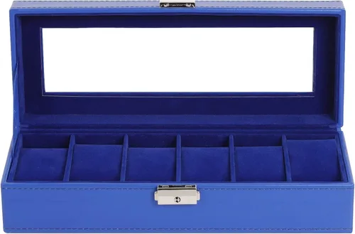 Vista 3 de NEX Caja de reloj organizador para hombres, de piel sintética superior de cristal para el almacenamiento de relojes