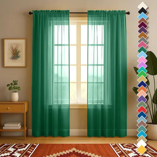 Vista 45 de YHSF Cortinas traslúcidas – Juego de 2 paneles para decoración del hogar – Elegantes cortinas de gasa sólida con bolsillo para barra