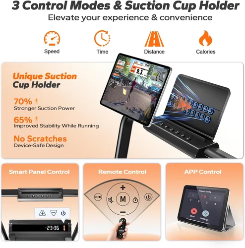 Vista 6 de Under Desk Walking Pad Treadmill with Handle Bar, 4 in 1 Compact Portable Treadmill for Home Small & Office, 3.0HP Foldable Walking Pad with APP