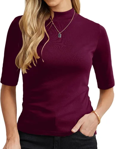 Vista 2 de PrinStory Camisetas de manga corta para mujer, para otoño, de negocios, elegantes, casuales, sin botones, a la moda 2023