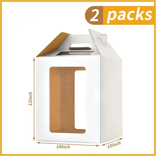 Vista 2 de XININSUN Cajas para pasteles altas de 10 pulgadas con ventanas, 10x10x12 Transportador de pasteles alto, Caja para pasteles escalonados, Caja