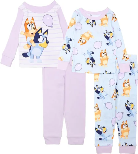 Vista 10 de Bluey Conjunto de pijama de algodón ajustado de 4 piezas para niñas Ropa de dormir cómoda, suave y linda ropa de dormir para niños Bluey Spa