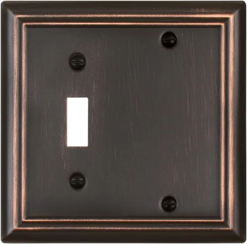 Vista 16 de Juego de 1 placa de pared de metal, bronce envejecido Midsize 1 Toggle 1 Decorator Combo Wall Plate for GFCI Outlets, Light Switches, Ideal for