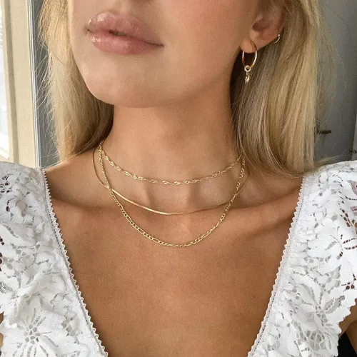 Vista 2 de NECOCY Collar de espiga para mujer, chapado en oro de 14 quilates, collares de oro en capas, delicado collar de espiga de oro grueso, delgado