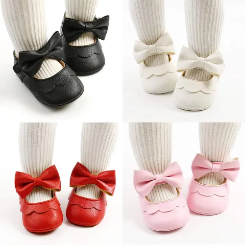 Vista 5 de LAFEGEN Zapatos planos Mary Jane con Bownot de piel sintética antideslizante y suela suave para recién nacidos recién nacidos niños pequeños