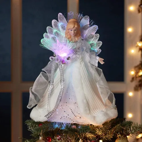 Vista 8 de Kurt Adler - Árbol de árbol de 7 luces LED de fibra óptica blanco cálido y plateado