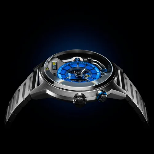 Vista 6 de The Electricianz Stone Z Reloj de diseñador para hombre, esfera con luz LED, diseño suizo, módulo eléctrico único, caja y pulsera de acero