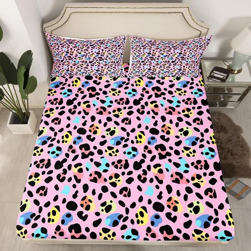 Vista 3 de Erosebridal Juego de sábanas para niñas, color rosa, con estampado de animales, tamaño individual, para niños, adolescentes, coloridas sábanas