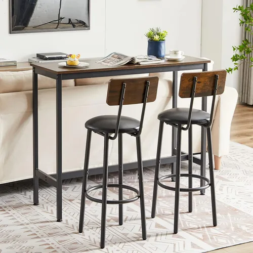 Vista 6 de Juego de mesa de bar y 2 sillas, 3 piezas para espacios pequeños, mesa de comedor rectangular para 2 mesas de bar de altura de mostrador con 2 Mesa