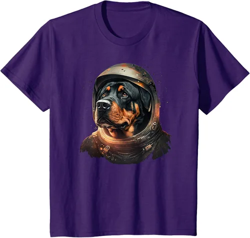 Vista 62 de Divertida camiseta Rottweiler con diseño de astronauta rottweiler en galaxia espacial, Negro