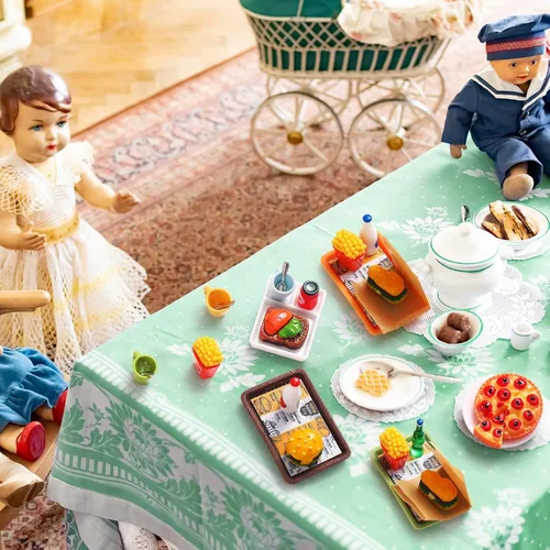 Vista 5 de Civaner Juego de 50 piezas de accesorios de comida rápida en miniatura para casa de muñecas, mini comida de Navidad, bebida mixta de resina, mini