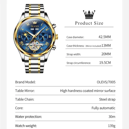 Vista 6 de OLEVS Relojes automáticos para hombre, movimiento mecánico, esfera de esqueleto, relojes Tourbillon de cuerda automática, de lujo, impermeables