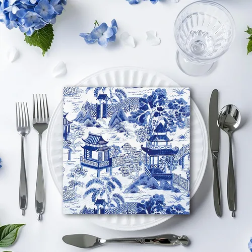 Vista 6 de 80 servilletas de papel desechables de cóctel toscano, servilletas de papel azul y blanco para bebidas para el hogar, fiesta, suministros de mesa
