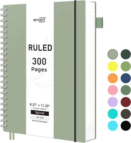 Vista 31 de RETTACY - Cuaderno en espiral grande A4, 300 páginas rayadas, 8.2 x 11.2 pulgadas, para escuela, trabajo, escritura, papel grueso de 3.53 oz/m²