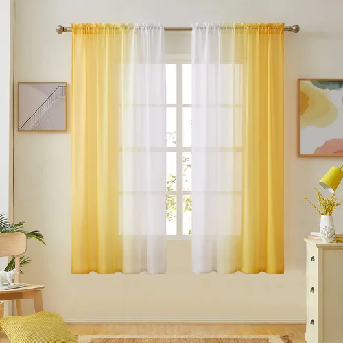 Vista 28 de July Joy Ombre - Cortinas de lino sintético semitransparente para habitación y sala de estar, 2 tonos reversibles, privacidad y filtro de luz