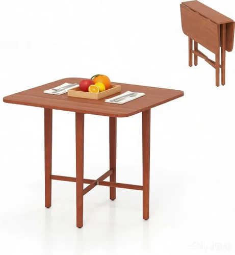 Vista 10 de Tangkula – Mesa plegable de 40" para comedor, mesa de cocina con patas de madera de goma maciza, diseño de doble hoja abatible, mesa de comedor