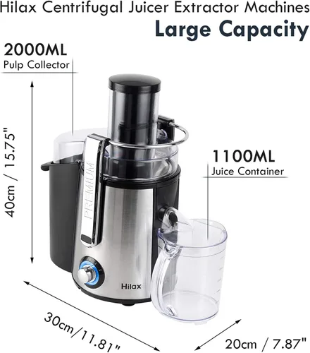 Vista 6 de Extractor de jugos centrífugo de 850W de potencia, extractor de jugos con boca ancha de 3 pulgadas y 2 velocidades con luz LED, licuadora de jugos