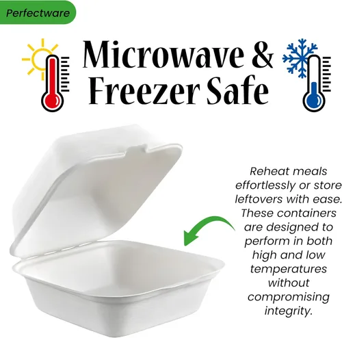 Vista 4 de Recipientes de comida para llevar con un solo compartimento 100% compostable, 6 x 6 pulgadas. 25 envases, bagazo desechable natural, biodegradable