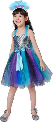 Vista 5 de Davsolly Mermaid Costume for Girls Led Light Up Mermaid Princess Tutu for Birthday Halloween Cosplay Christmas Dress Up Gifts