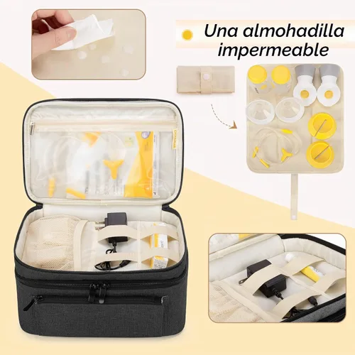 Vista 2 de BAFASO Bolsa de extractor de leche portátil con una almohadilla impermeable de piezas, color negro Compatible con bomba Medela en estilo, estuche