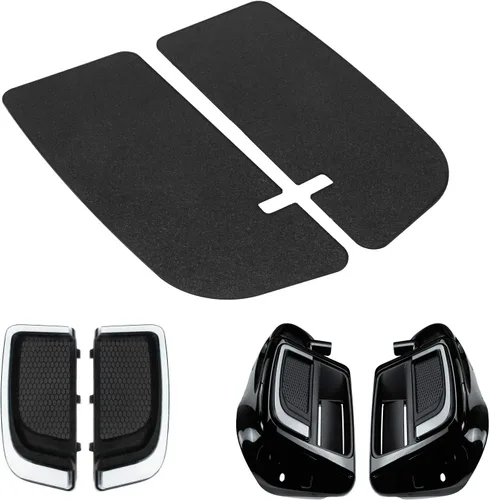 Vista 5 de Guantera de carenados de pierna ventilada inferior con protector de motor, parrillas, luces y cubierta de placas sólidas compatible con Harley