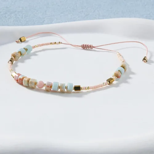 Vista 7 de KELITCH Pulsera de la amistad de ágata de cristal, hecha a mano, pulseras ajustables para mujer Beige