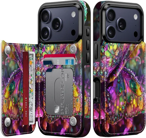 Vista 137 de FUNMIKO Funda tipo cartera para iPhone 13 con tarjetero, bloqueo RFID, protección de grado militar y obras de arte impresas con rayos UV, cierre
