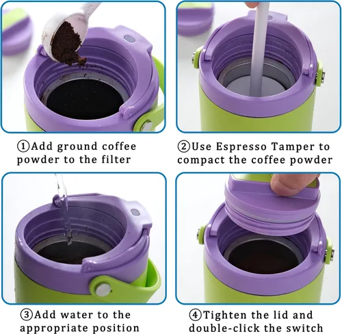 Vista 5 de Taza de café portátil para viajes, mini máquina de café expreso, taza térmica de 20 onzas con tapa, filtro eléctrico de extracción rápida, vaso