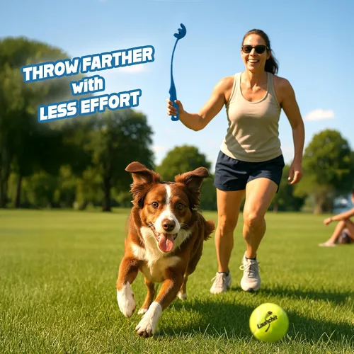 Vista 2 de Lanzador de pelotas para perros, lanzador de pelotas de tenis, diseño compacto de 13.8 pulgadas con pelota mediana de 2.5 pulgadas (azul)
