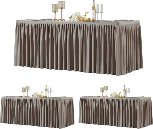 Vista 13 de Manteles de poliéster negro para mesas rectangulares de 4 pies, cubierta de mesa ajustada sin arrugas con falda de mesa plisada con volantes