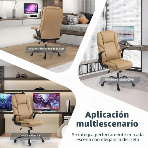 Vista 8 de Silla de oficina – Silla ejecutiva de cuero de escritorio de oficina con respaldo alto con función de balanceo – Ergonómica, transpirable, cómoda