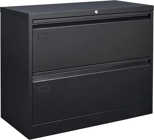 Vista 7 de Archivador de 2 cajones, archivador lateral negro con cerradura, archivador de metal con cerradura para oficina en casa, archivadores de oficina