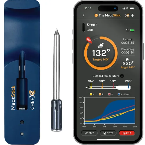Vista 3 de MeatStick - Termómetro inalámbrico para carne con puente WiFi Juegos de chef y chef X, sistema de cocción inteligente de 4 sondas para parrilla