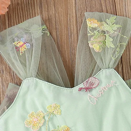 Vista 4 de IDOPIP Conjunto de 2 piezas para bebé recién nacido, con diadema, bordado de flores, tutú, princesa, fiesta de cumpleaños, conjunto de ropa