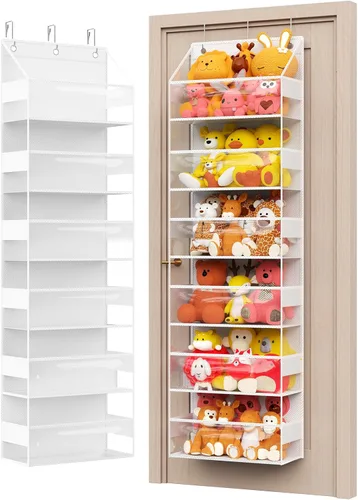 Vista 8 de Organizador colgante para colgar sobre la puerta con 6 estantes, almacenamiento de animales de peluche, almacenamiento detrás de la puerta