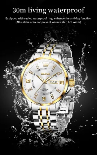 Vista 28 de OLEVS - Relojes de diamantes para hombres, relojes de vestir a prueba de agua, relojes analógicos de cuarzo de lujo con calendario de fecha y correa