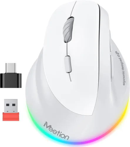 Vista 14 de MEETION Ratón ergonómico inalámbrico, Bluetooth vertical con 3 dispositivos múltiples para Bluetooth (5.3 x 2), 4 DPI 1200-3200 Ergo ratones