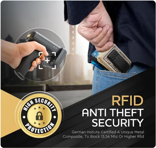 Vista 77 de Billetera de cuero con clip para dinero, bolsillo frontal delgado, bloqueo RFID con imán súper fuerte