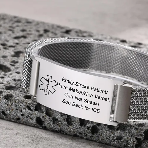 Vista 20 de VNOX Pulsera de identificación de alerta médica para hombres y mujeres, pulseras de alerta médica con grabado personalizado para mujeres y hombres