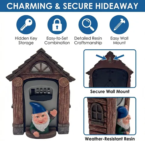 Vista 5 de Caja de bloqueo de llave con código para exterior - Soporte de pared para llaves al aire libre - Caja de seguridad grande - Caja de seguridad