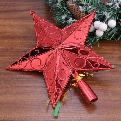 Vista 8 de Amosfun Decoración de estrella para árbol de Navidad de 7.9 in, decoración de árbol de Navidad con purpurina (rojo)